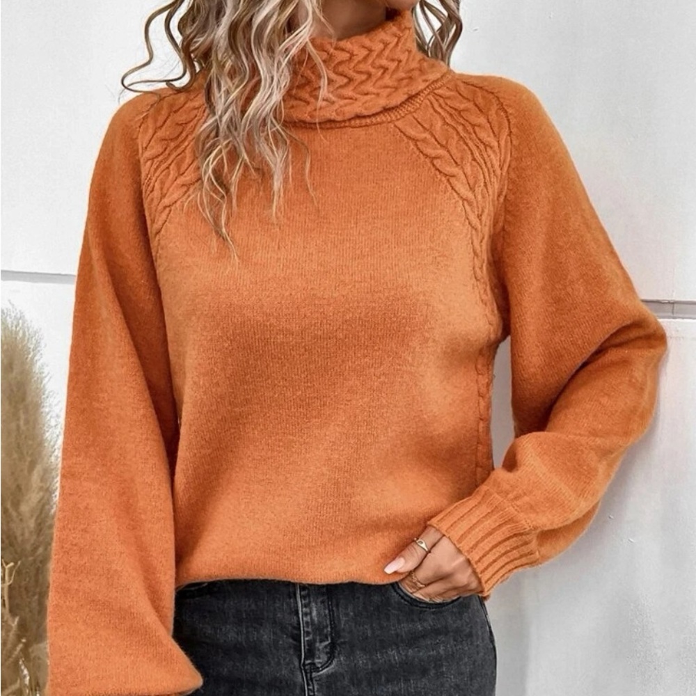 New orange cableknit turtleneck sweater - Picture 7 of 7